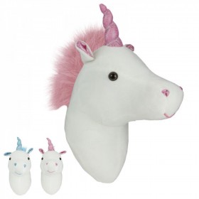 Dierenkop Unicorn Wit Blauwe Glitterhoorn 32 cm