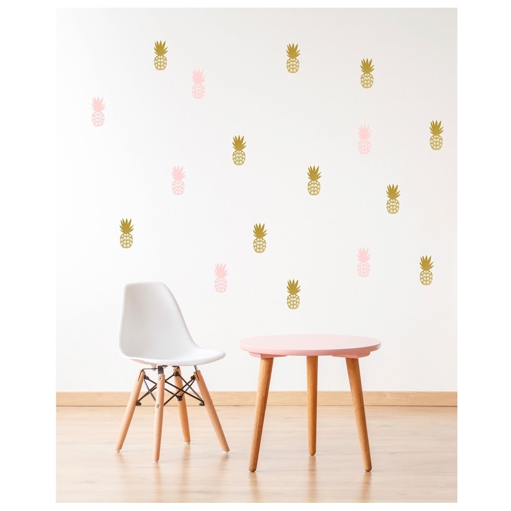 Muurstickers Ananas Goud-Roze 36 st.